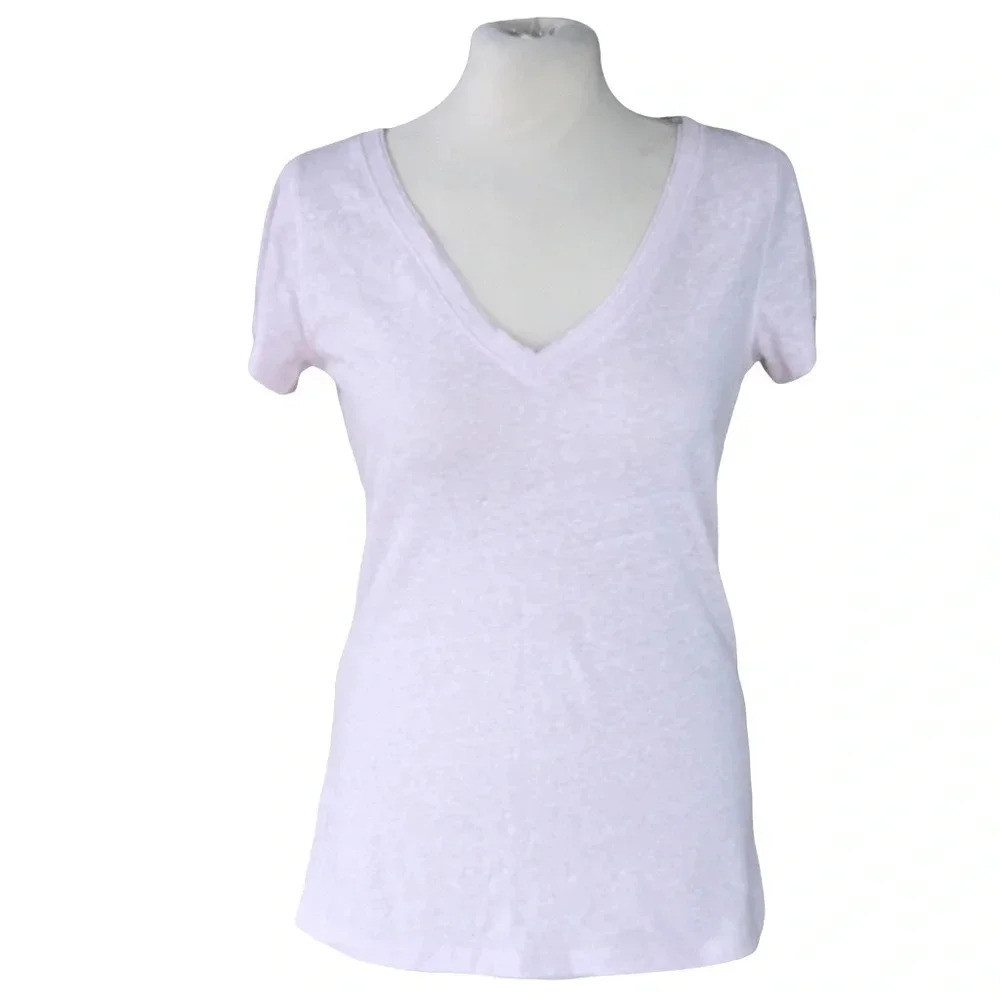 Abercrombie & Fitch || Soft Sheer Baby Tee Light Pink Slub V Neck Moose Preppy M